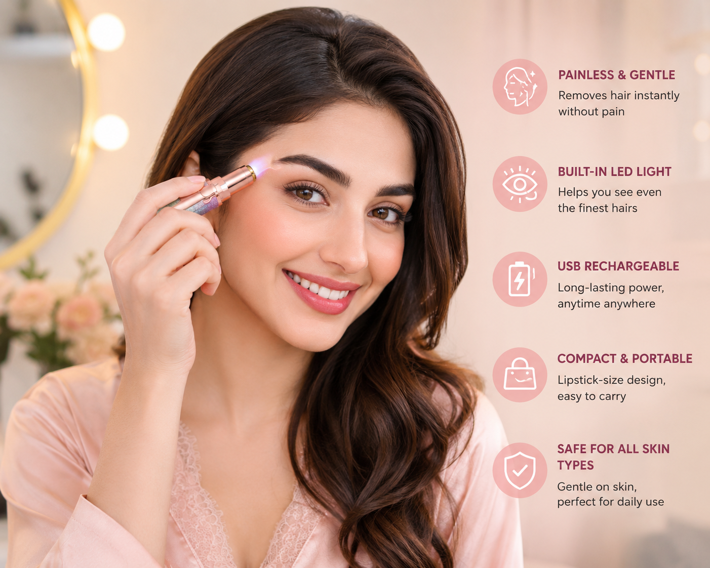 2-in-1 Flawless Eyebrow Trimmer | USB Rechargeable 2in1 Flawless Trimmer With Wire & Cleaning Brush | Eyebrow & Upper Lips Trimmer For Women (Rechargeable)