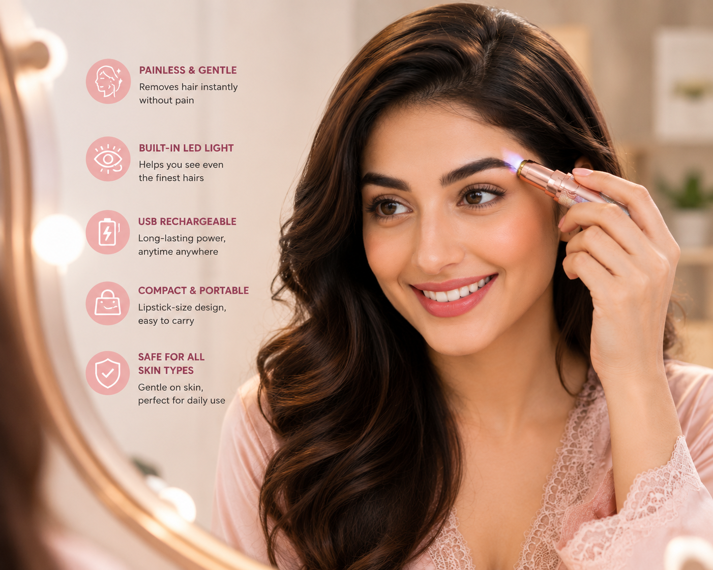 2-in-1 Flawless Eyebrow Trimmer | USB Rechargeable 2in1 Flawless Trimmer With Wire & Cleaning Brush | Eyebrow & Upper Lips Trimmer For Women (Rechargeable)